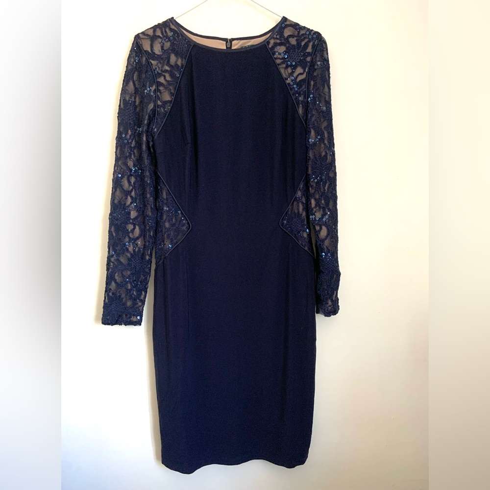 Lauren Ralph Lauren Navy Blue Lacey Sequin Formal Evening Dress